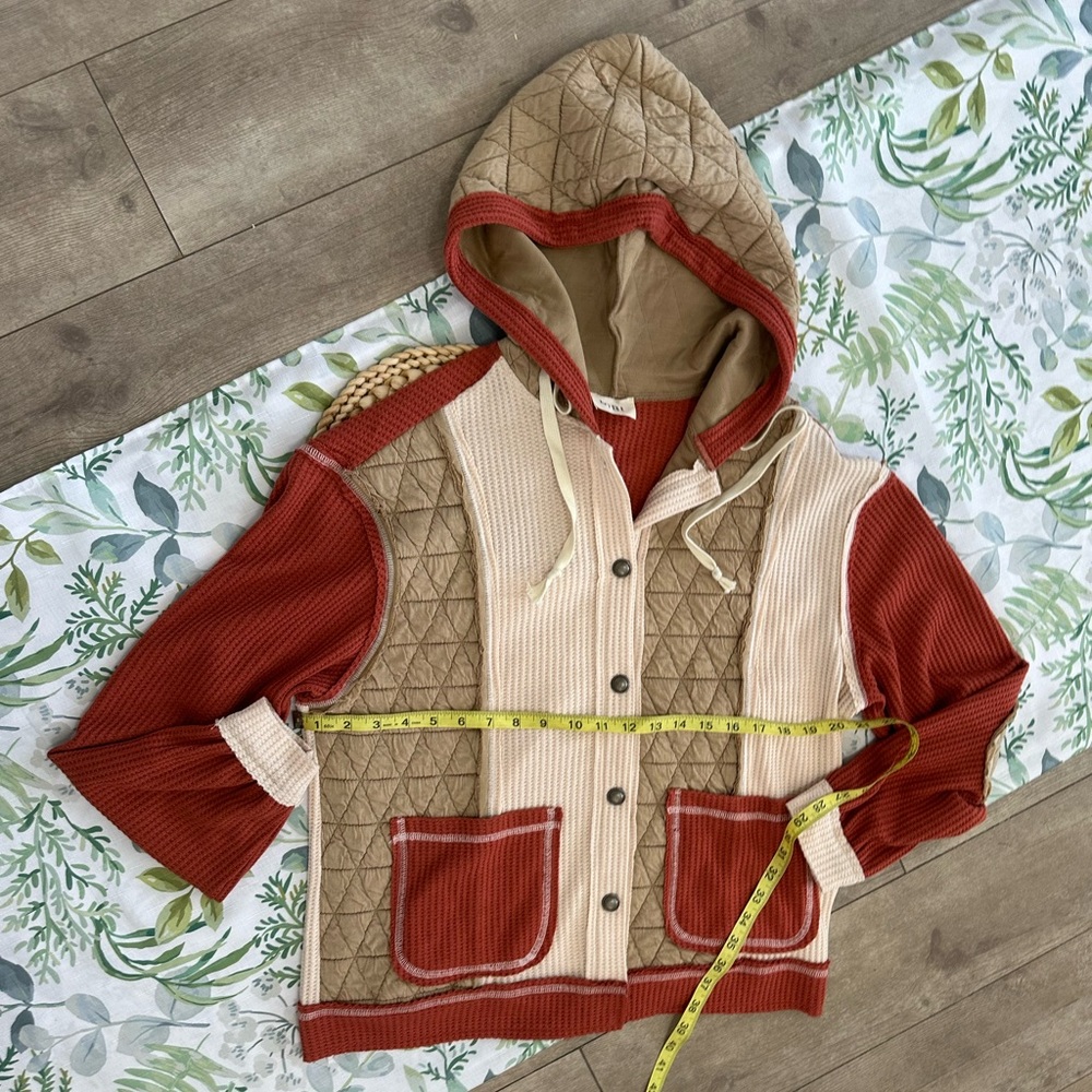 New BiBi Women’s Thermal Quilted Waffle Sweater Patchwork Shacket Jacket Size SM - Picture 5 of 16